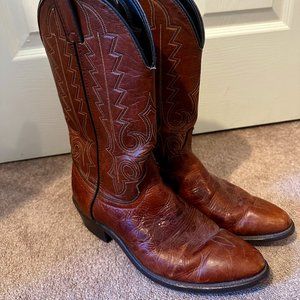 Laredo Womens Maddie Block Heel Brown Leather Cowboy Boots (Size 9)